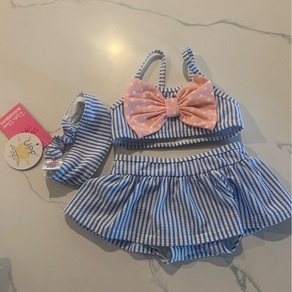 Ruffle Butts baby bathing suit and headband